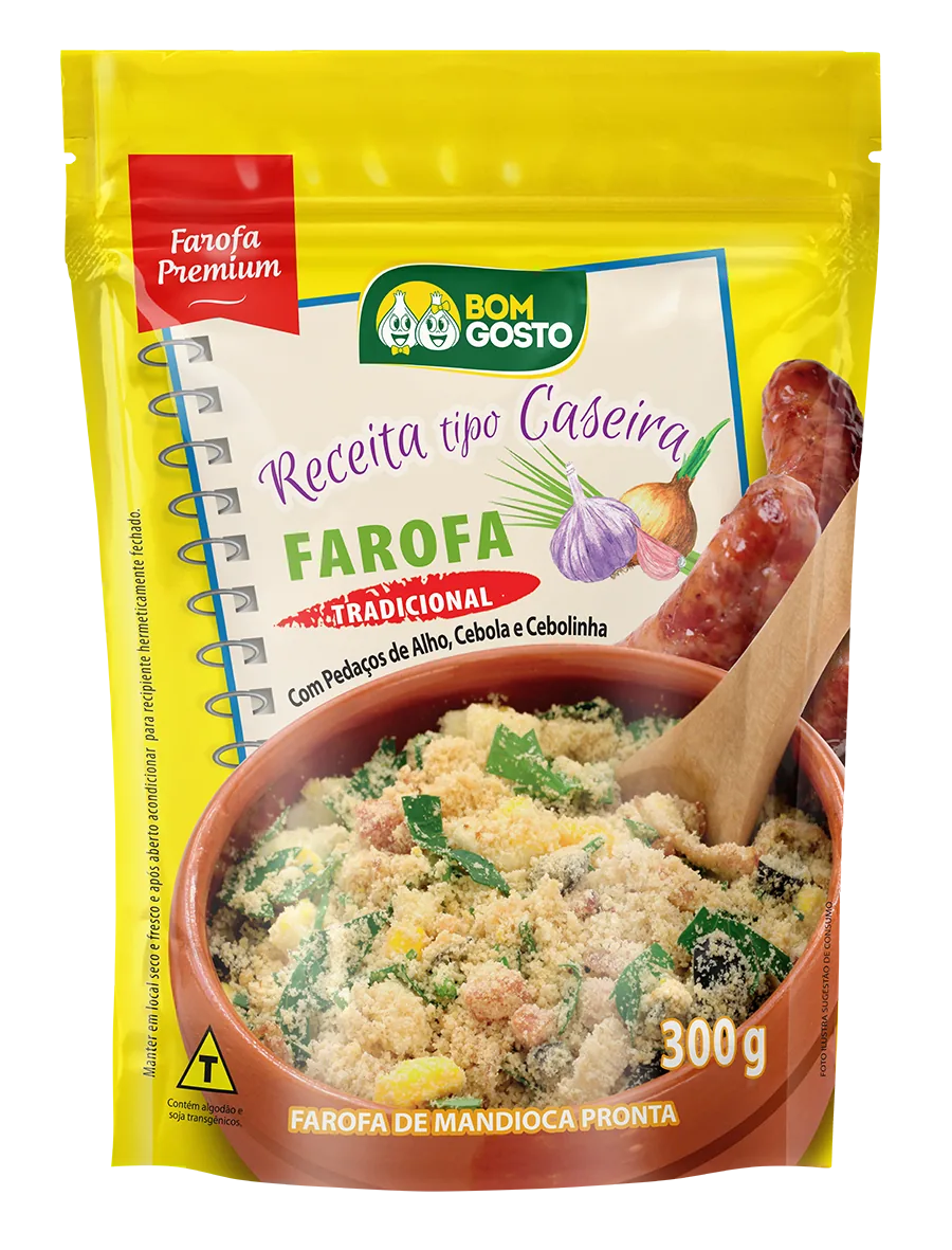 Farofa tradicional Bom Gosto, pacote de 300 gramas